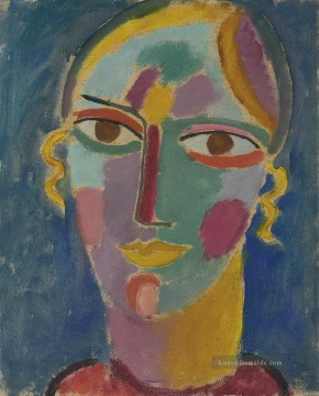  frau - mystischer kopf frauenkopf auf blaum grund 1917 Alexej von Jawlensky Expressionismus